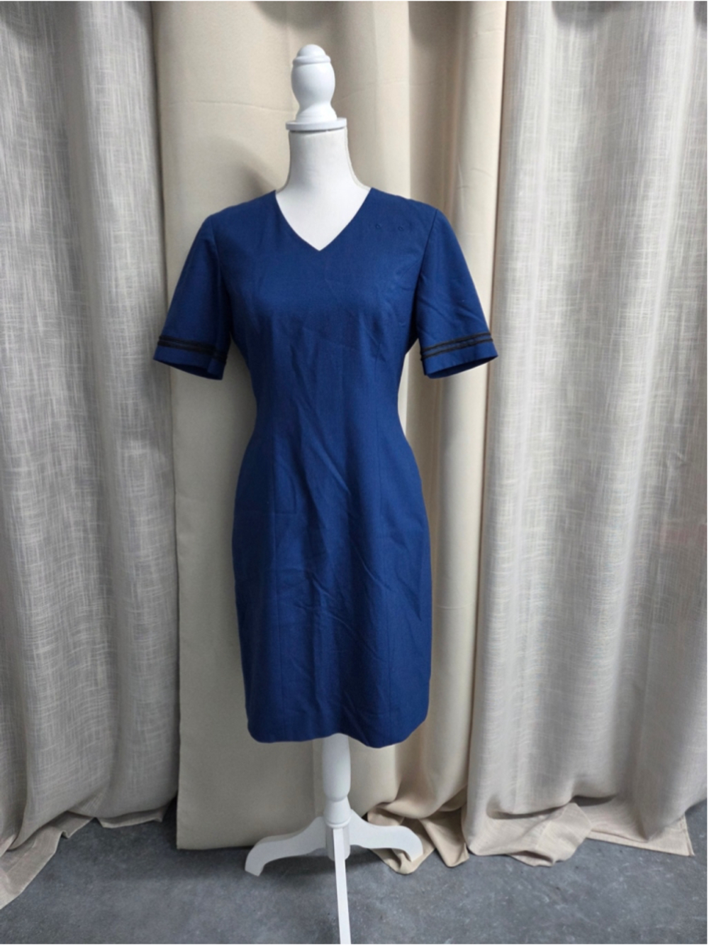 VTG Cintas Tailored Midi Dress Blue Flight Attendant Stewardess Airline Size 4